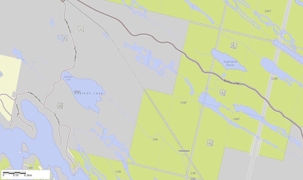 Crown Land Map of Bastedo Lake in Municipality of Muskoka Lakes and the District of Muskoka